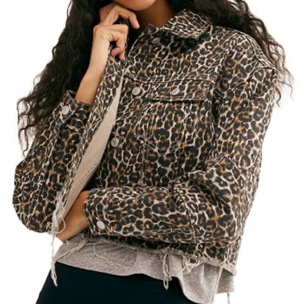 Cropped Leopard Demin Jacket